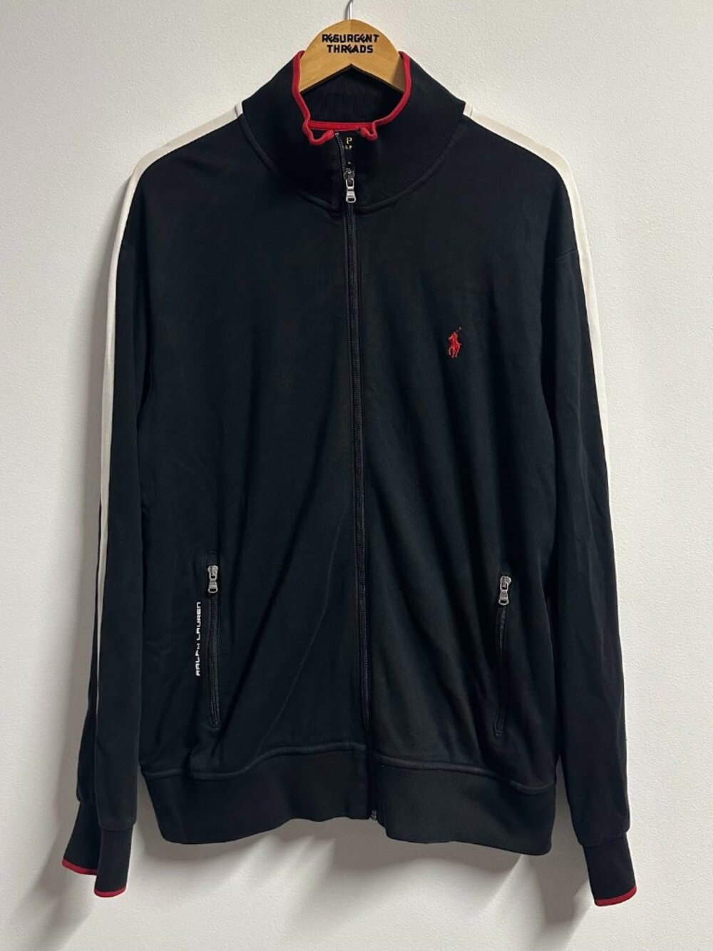Polo Ralph Lauren Black Track Jacket Full Zip Red Accents Men's XL